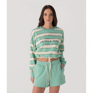 Retro pulóver TIGERLILY CROP JOGGING TOP MINT STRIPES